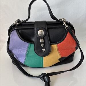 Vintage Circle Y Sybil's Collection Bag Purse Rainbow Handmade Leather 13x10"